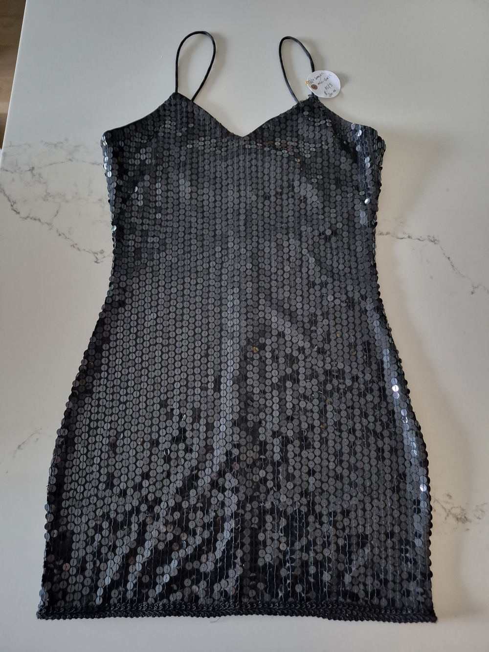 Vintage 80s Black Sequin Mini Dresz